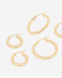 Lovisa - Waterproof Gold Plated Stainless Steel Twisted Hoop Earrings 3-Pack