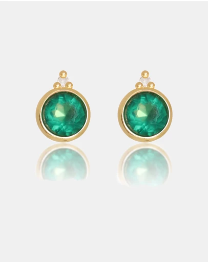 Georgini - Natural Green Agate And Two Natural Diamond May Gold Earrings