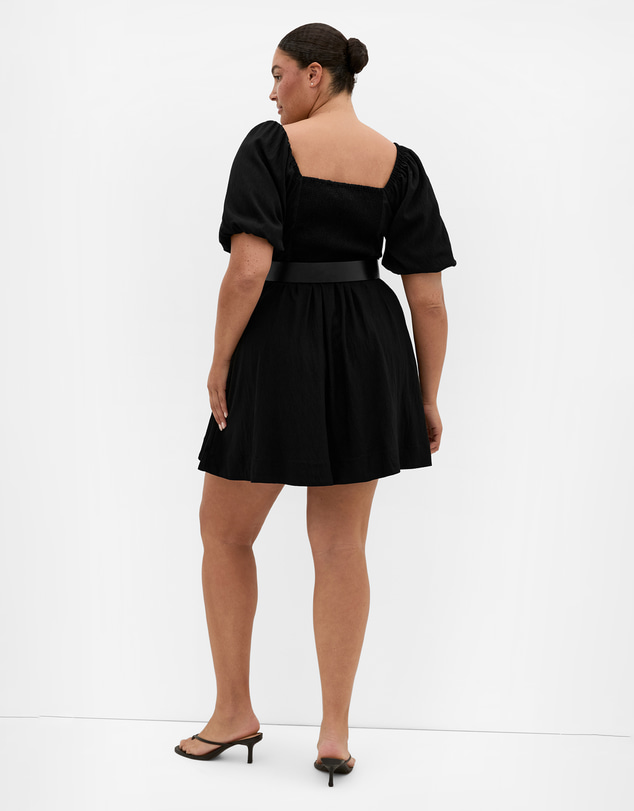 City Chic - Plus size Collins Puff Sleeve Belted Mini Dress - black