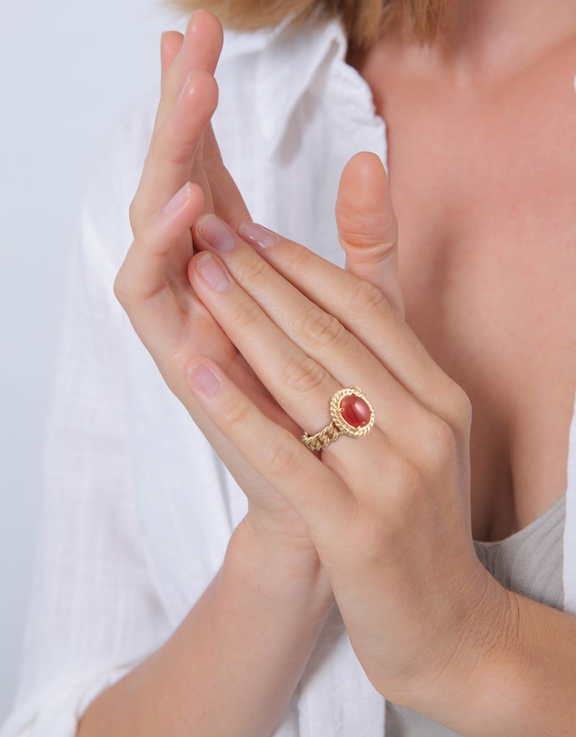 Elli Jewelry - Vintage Cornelian Ring in Gold-Plated 925 Silver