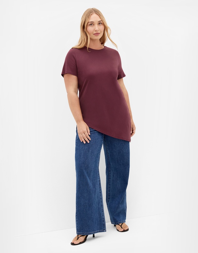 City Chic - Plus size Angled Hem Cotton Tee - wildberry