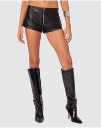 EDIKTED - Zippy Faux Leather Micro Shorts