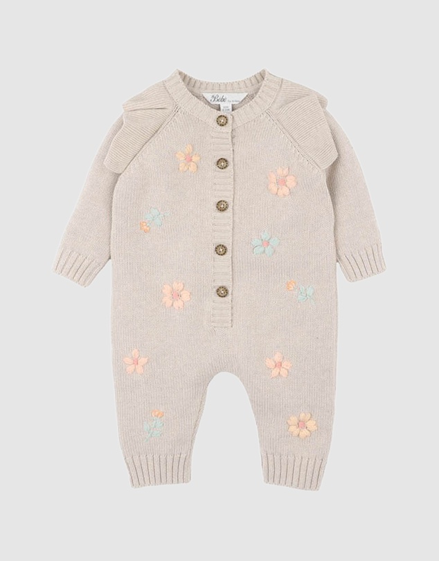 Bebe by Minihaha - Fern Hand Embroidered Organic Knit Romper - Babies