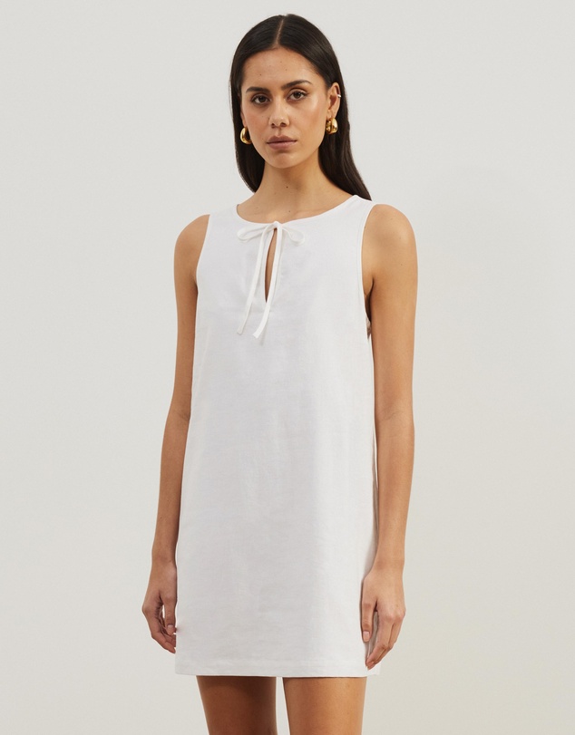 Atmos&Here - Tie Front Linen Blend Mini Dress
