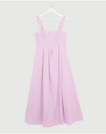 Revibe - Repaired AERE Inara Pleated Linen Midi Dress - AU 14