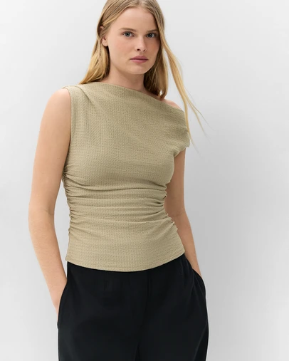 UNISON - Textured Drape Shoulder Top