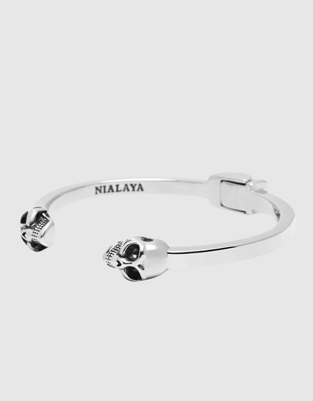 Nialaya Jewellery - Men's Silver Skull Bangle