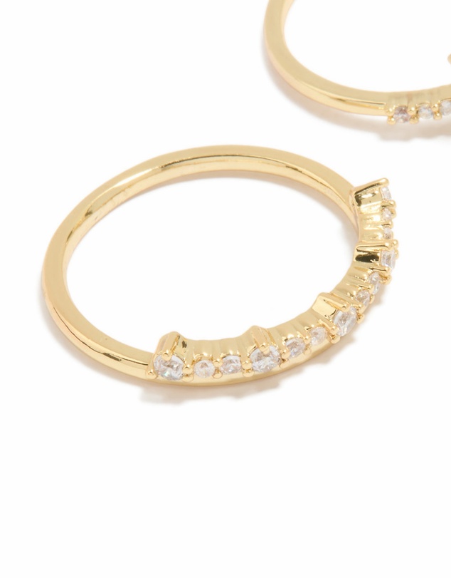 Lovisa - Gold Plated Cubic Zirconia Butterfly & Pointed Rings 3-Pack