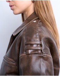 TOPSHOP - Faux Leather Ovoid Sleeve Bomber Jacket
