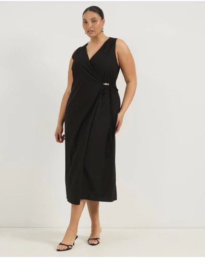 Atmos&Here Curvy - Chloe Midi Wrap Dress With Bead Detail