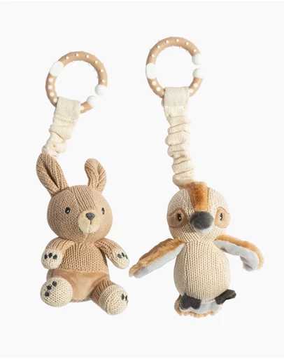 Living Textiles - 2 Pack Stroller Toys - Kangaroo & Kookaburra