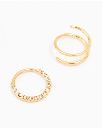 Lovisa - Gold Plated Cubic Zirconia And Spiral Nose 2-Pack