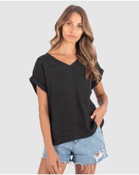 CAMIXA - Martina Linen V-Neck T-shirt