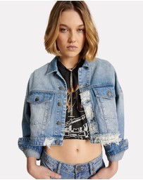 ONE TEASPOON - Eagle Studded Cropped Denim Jacket