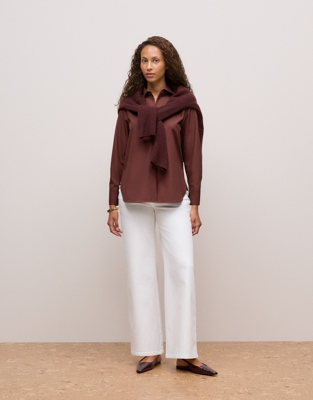 Trenery - Cotton Poplin Long Sleeve Shirt in Espresso