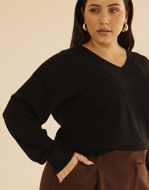 Atmos&Here Curvy - Organic Cotton Vneck Knit Jumper