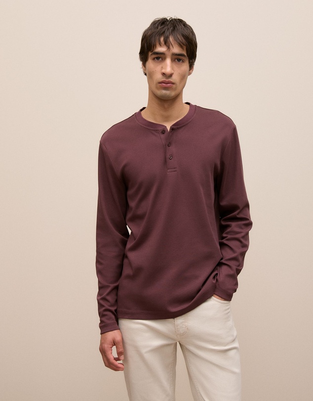 Trenery - Cotton Henley in Fudge