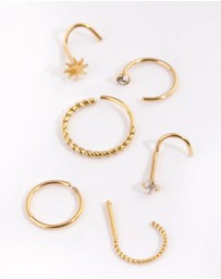 Lovisa - Gold Plated Surgical Steel Diamante Twist Nose Stud 6-Pack