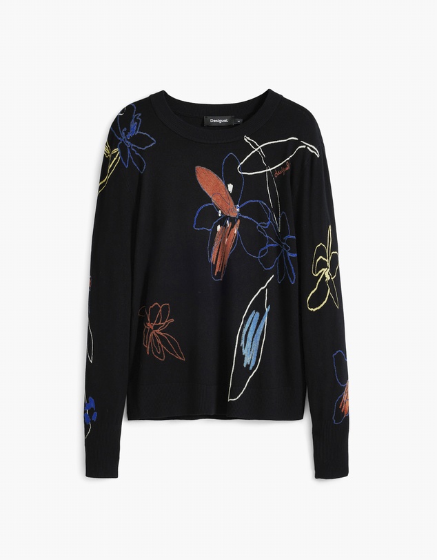 Desigual - Fine sweater with floral strokes