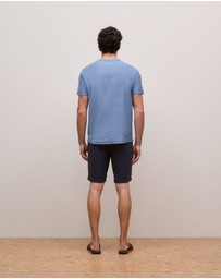 Trenery - Cotton Jacquard Stripe T-shirt in Dusty Blue