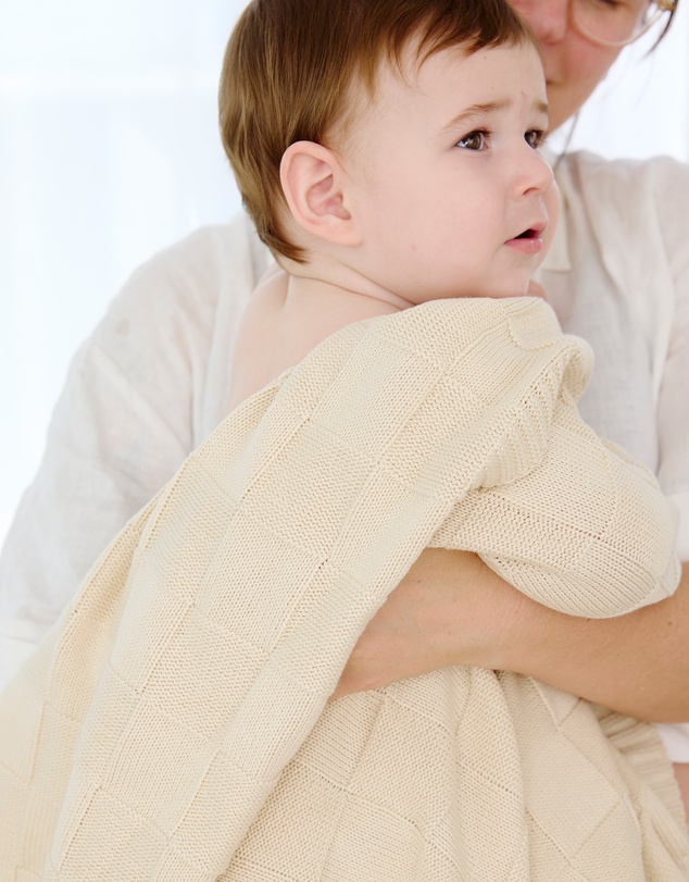 Living Textiles - Pram Knitted Blanket - Checkered Sand