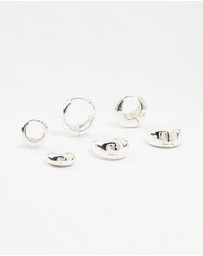 Lovisa - Silver Plated Brass Chunky Mixed Hoop Earrings 3-Pack