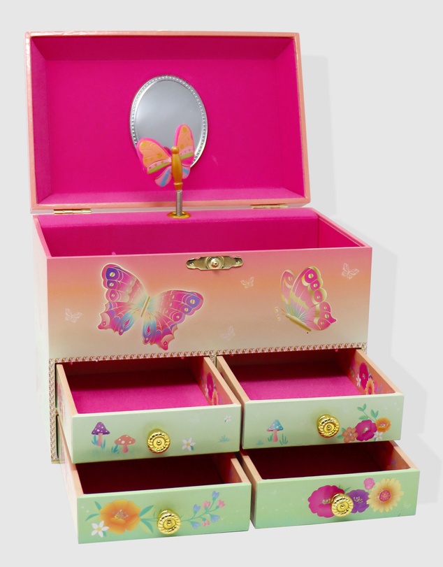 Pink Poppy - Rainbow Butterfly Medium Musical Jewellery Box