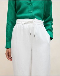 Trenery - Linen Drawcord Wide Leg Pant in White