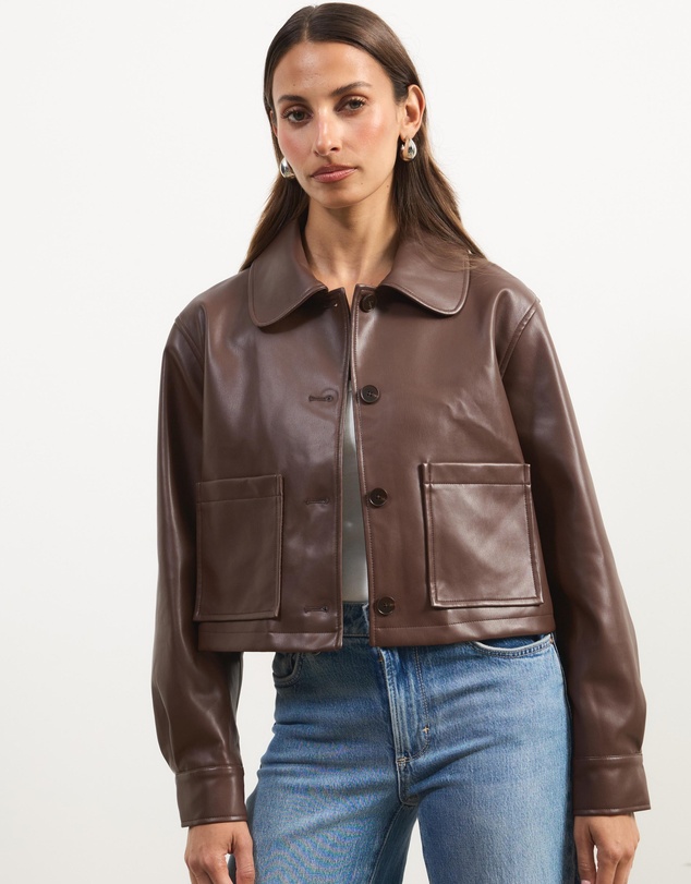 Atmos&Here - Annalise Leather Look Cropped Shacket