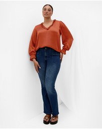 City Chic - Plus size Maia Ruffle V Neck Top - toffee