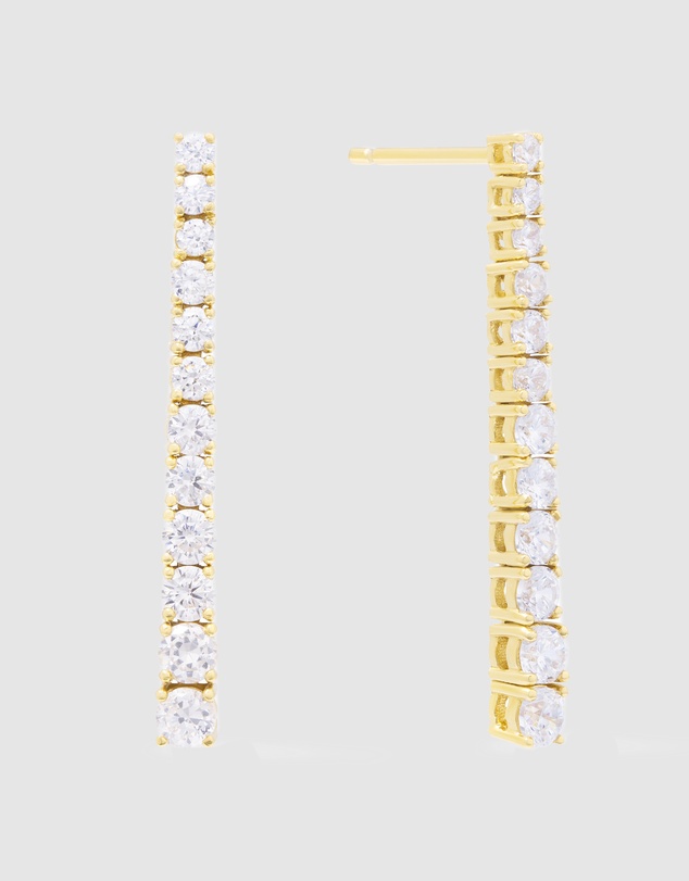 Wanderlust + Co - Pave 14K Gold Vermeil Tennis Earrings