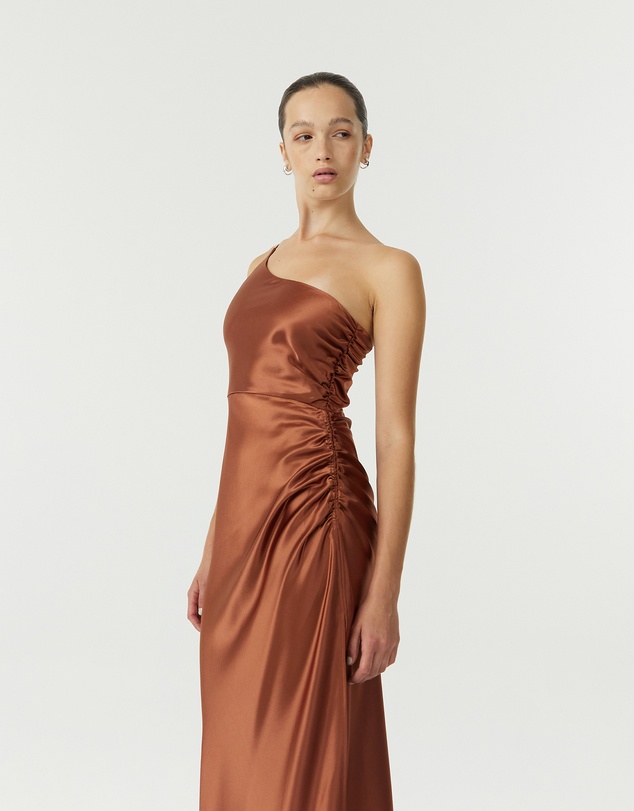 Third Form - Satin Gather One Shoulder Dress