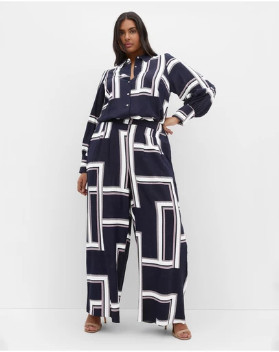 City Chic - Plus size Hallie Print Wide Leg Pant - navy