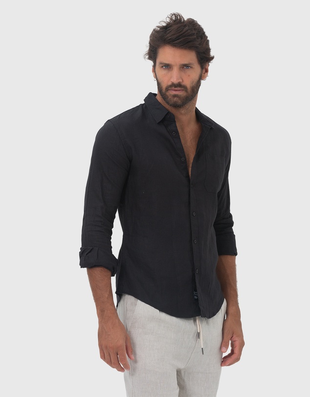 Coast Clothing - Long Sleeve Linen Shirt in Black
