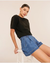 AERE - Pleated Denim Shorts