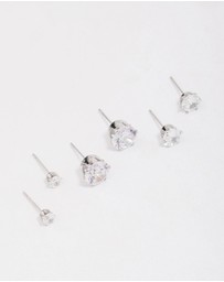 Lovisa - Waterproof Stainless Steel Graduating Cubic Zirconia Earring 3-Pack