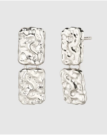 Elli Jewelry - Hammered Rectangle Drop Stud Earrings in 925 Silver