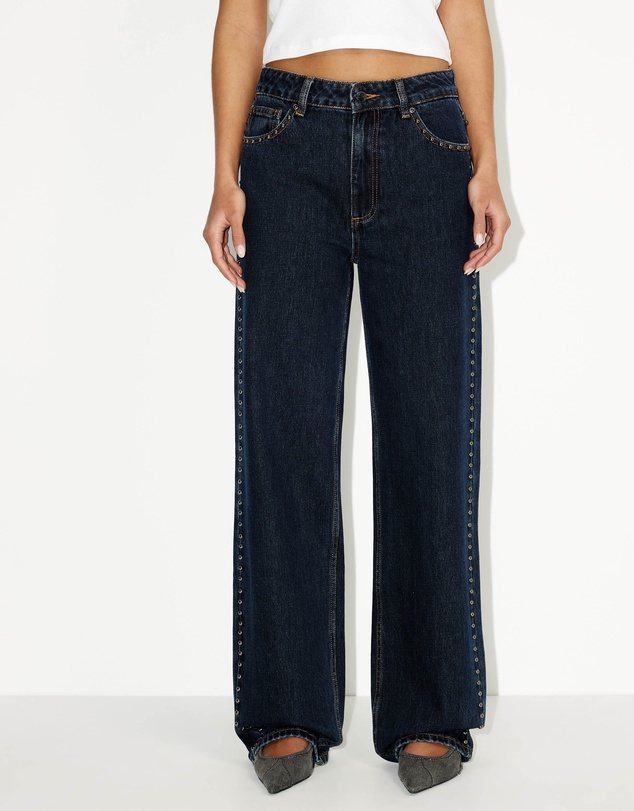 Dazie - Nights Out Studded Mid Rise Straight Leg Jeans
