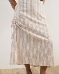 Atmos&Here Curvy - Sally Striped Cotton Ruched Side Tie Midi Skirt