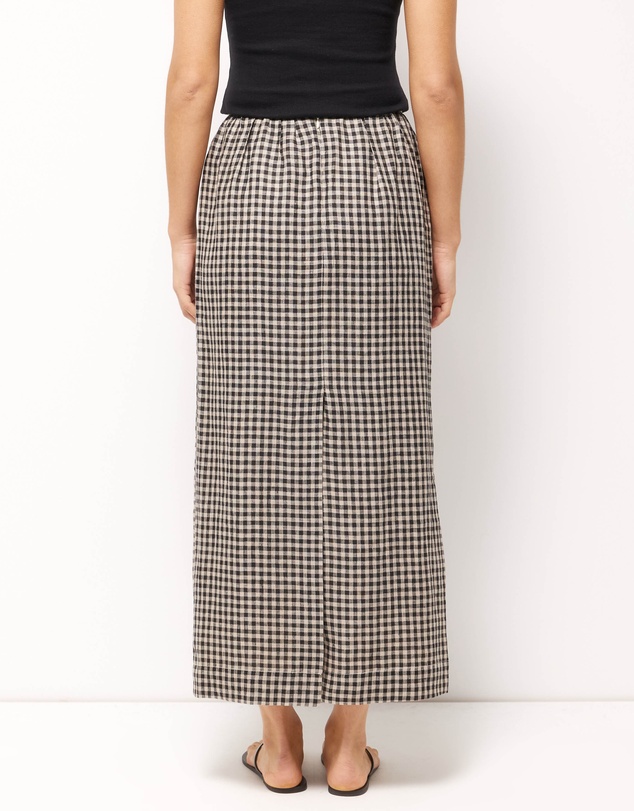 AERE - Isla Linen Gingham Midi Skirt