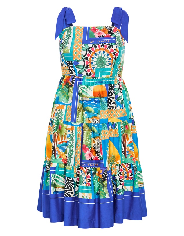 City Chic - Plus size Holiday Tuscan Print Midi Dress - blue
