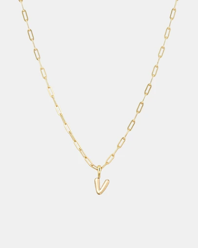 Luna Rae - Gold Vermeil - Paperclip Bubble Letter V Necklace