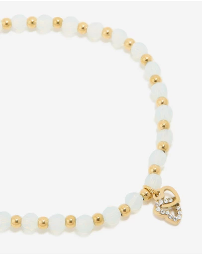 Lovisa - Waterproof Gold Plated Stainless Steel Clear Quartz Semi Precious Stone Heart Link Stretch Bracelet