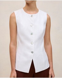 Trenery - Linen Collarless Button Through Vest in White