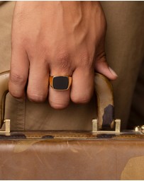 Nialaya Jewellery - Men's Cocktail Ring with Onyx