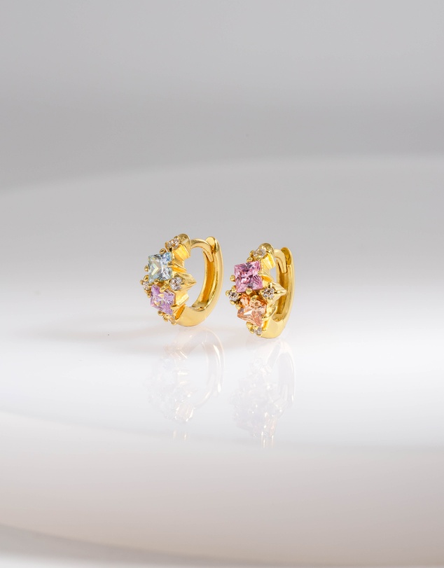 Wanderlust + Co - Rainbow Gem Gold 7mm Baby Huggie Earrings