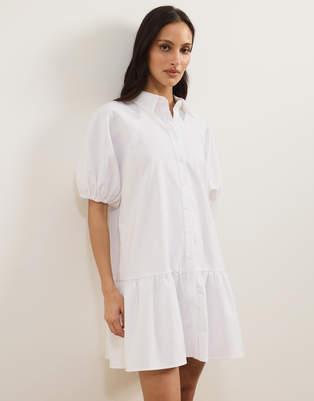 Atmos&Here - Lina Linen Blend Mini Dress with Puff Sleeves