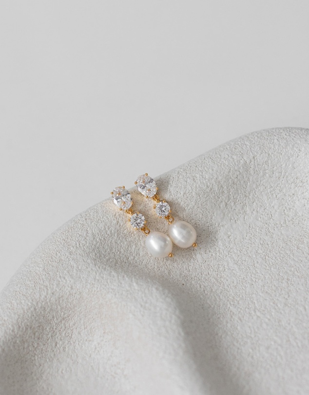 The White Collection - Poppy - Freshwater Gold Pearl Bridal Earrings