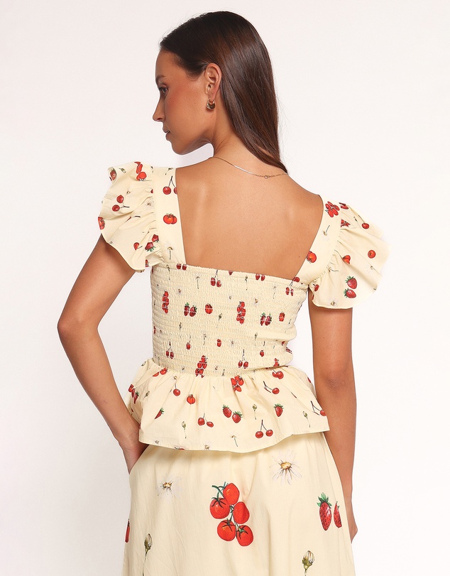 Petal & Pup - Remira Smocked Ruffle Top - Yellow Cherry