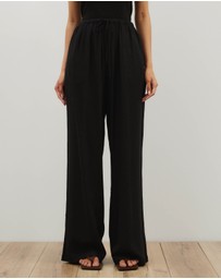 Atmos&Here - Tenley Wide Leg Drawstring Linen Blend Pants